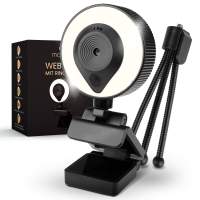 Mondea® 1080p Webcam mit Mikrofon und Ringlicht – Full HD USB Kamera für PC – Facecam mit Stativ – Streaming Cam für Zoom, Skype