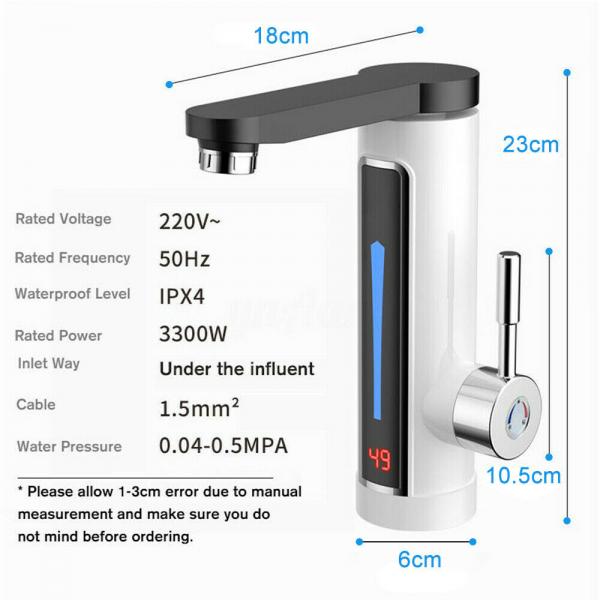 360° LED Elektrisch Wasserhahn Sofort Heizung Kalt Durchlauferhitzer Küche 3300W 