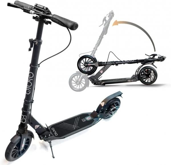 Scooter Adulti 3 altezze regolabili e pieghevoli 200 mm Big PU 2 ruote Monopattino per bambini e ragazzi con freno a mano e freno posteriore cinghia per il trasporto 