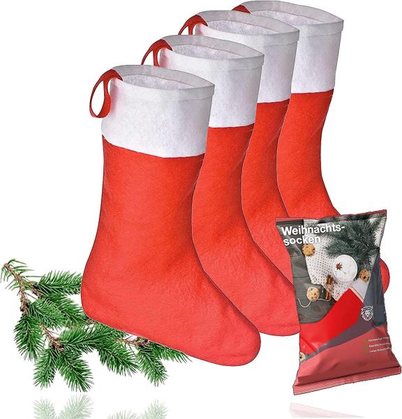 JEKOSEN Weihnachtsstrümpfe Set – 4 Rustikale Strümpfe, Ca. 48 Cm – Für Kamin, Baum & Deko