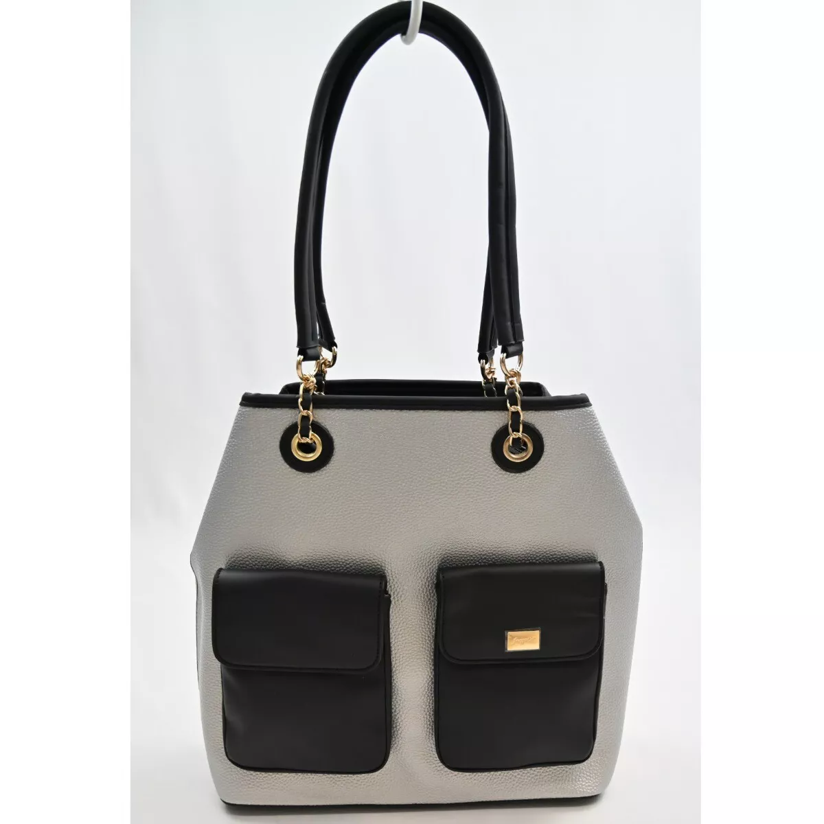 Handtasche Schultertasche Henkeltasche Shopper silber schwarz