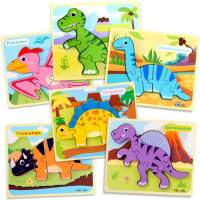 Dinoszaurusz kirakós fa rejtvények 6 db. Készlet gyerekeknek 3 éves kortól lányok fiúk oktató Montessori játékok, játékok az aut