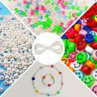 Smiley Face Beads Kit ， 200 Pcs Happy Face Beads, 500 Pcs Pearl Beads, 1000 pcs Crystal Beads and 15 ft Crystal Line for DIY Jew