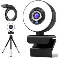Cámara web 2K con micrófono, cámaras web AceScreen Full HD Facecam de transmisión en vivo con luz anular, trípode, radio de giro
