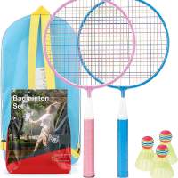 Badminton Kinder Federball Schläger Set inkl. 3x Federbälle Badmintonbälle für Training & Wettkampf
