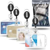 4x Premium Ausweishalter mit einziehbarer/ausziehbar Schlüsselanhänger - Ausweishülle - Kartenhalter